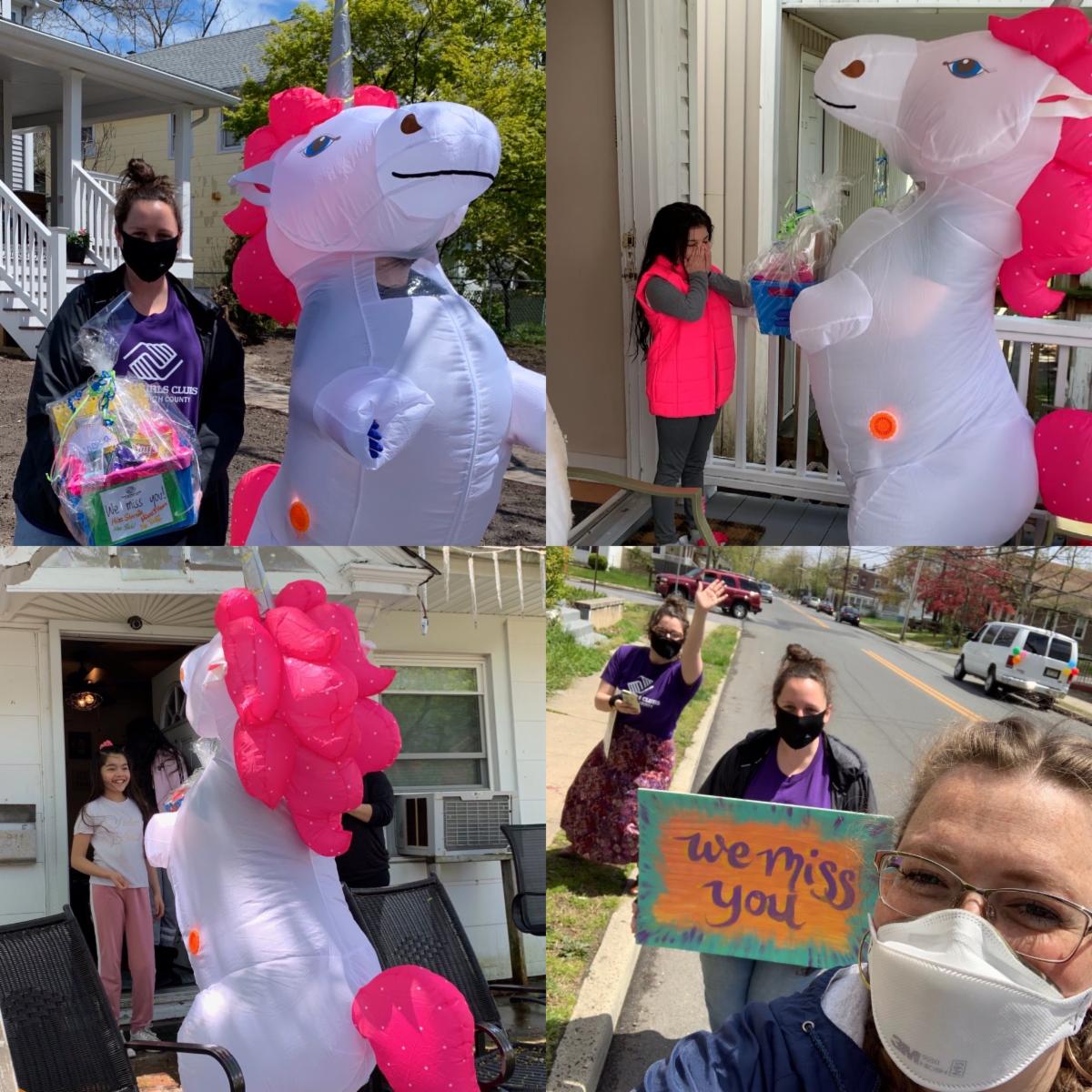 We Miss You Photo Collage of Unicorn Handing Out Supplies to Members